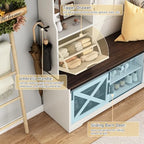 75''H 59''W Large LED Farmhouse Hall Tree with Bench and Shoe Storage,Entryway Bench with Coat Rack,16 Shoe Cubbies & Umbrella Holder and Sock Storage Drawer,Mudroom/Hallway Storages Cabinet(white ) - Image 4