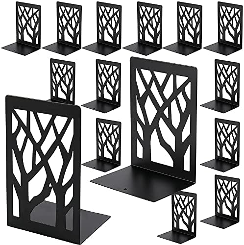 HAKZEON 16 Pack 8 Pairs 4.7 x 3.4 x 7 Inches Book Ends, Metal Bookends with Non-Slip Pads, Black Book Ends for Shelves, Decorative Bookends Supports by HAKZEON