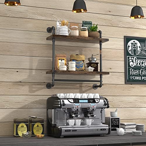 Helsin 24inch Industrial Pipe Shelving Bathroom Shelves Wall Mounted with Towel bar, 2 Tier Rustic Wood Floating Shelf, Metal Towel Rack Wall Shelf for Home & Bathroom (Brown, 24inch) - Image 4