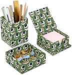 Ridhi Basil Green Block Print Office Desk Organizer Pen & Note Holder by Ridhi