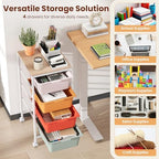 Giantex Rolling Storage Cart with 4 Drawers, Utility Cart w/Wooden Tabletop, Lockable Wheels, Multipurpose Organizer for Art Craft Scrapbook Paper, Drawer Carts for Dorm Classroom Office, Macaron - Image 5