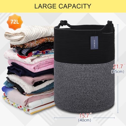 COMSE Tall Woven Blanket & Laundry Basket, 72L, Black - Image 3