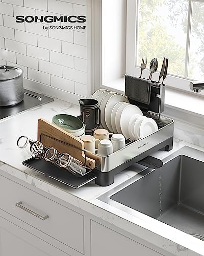 SONGMICS Dish Drying Rack, Stainless Steel, Extendable Spout - Image 2