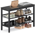 VASAGLE 3 Tier Shoe Rack Bench, One Piece Shelves, Shoe Storage Organizer with Raised Edges, Industrial Style, Easy Assembly, 11 x 29.5 x 19.7 Inches, Charcoal Gray and Matte Black ULSB070BA01S by VASAGLEbySONGMICSHOME