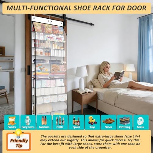 Kotkn 24-Pair Over Door Shoe Organizer for Family & Kids, Double Sided | Hanging Storage for Sneakers, Boots, Toys & Room Organization-Pearl White - Image 6