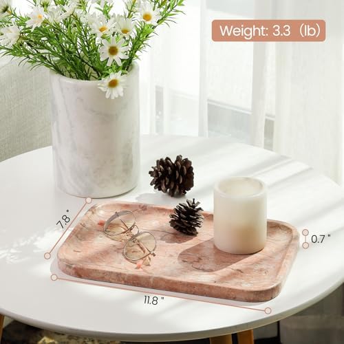 Karibiber Marble Vanity Tray, Bathroom Tray for Countertop, Decoration Dresser Organizer, Perfume, Jewelry Holder, Red Stone Serving for Kitchen Sink Storage(Spring Rose) - Image 2