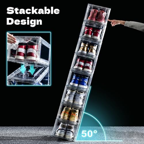 3 Pack Acrylic Shoe Boxes, Ultra Clear Shoe Boxes Stackable, Shoe Storage Box Sneaker Storage for Sneakerhead, Foldable Shoe Organizer with Magnetic Door, Professional Shoe Display Fits US Size 15 - Image 5