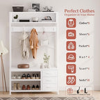 Hall Tree with Bench & 3 Drawers Storage 31.5" Coat Rack Entryway Organizer - Image 3