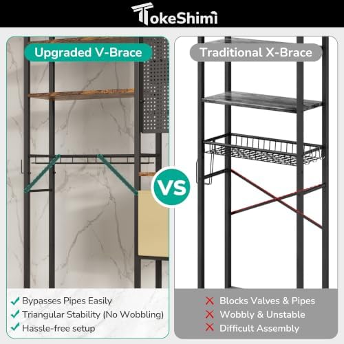TokeShimi 6-Tier Over the Toilet Storage Rack, Adjustable Wooden Shelf - Image 5