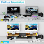 Spacrea Wood Dual Monitor Stand Riser with Drawer and 2 Pen Holders - Image 2