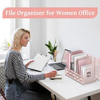 SUPEASY Desk Organizers Metal Desk Magazine File Holder with 5 Vertical Compartments Rack File Organizer for Office Desktop, Classroom, Home Workspace, Pink - Image 7
