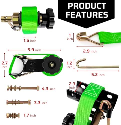 Green Rack Straps with J-Hook (2PK),1.5" x7.5' Ladder Rack Ratchet Straps, 2" Round Tube Mount, Perfect Ladder Rack Tie-Downs for Trailer Cargo Control - Image 2
