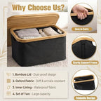 Novabright 2 Pcs Collapsible Storage Basket with Bamboo Lids 15" x 10" Foldable Fabric Storage Bins with Handles for Organizing Shelves Closet Laundry Room Bathroom Clothes Towel(Black) - Image 3