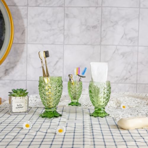 DASITON Glass Makeup Brush Holder, Bathroom Toothbrush Holders, Desk Pen Pencil Holder, Crystal Makeup Brush Cup, Multifunctional Cosmetic Brushes Storage Organizer for Vanity (Green S+L) - Image 5