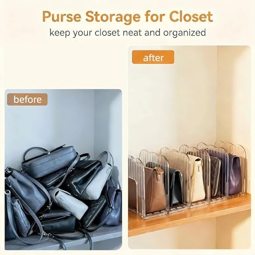 2 Pack Purse Organizer for Closet Clear Acrylic Shelf Dividers for Large Medium Bag Pocket Book Clutch, Expandable Handbag Organizer for Display & Storage, 8-Slot Purse Holder Max Length 24'' - Image 3
