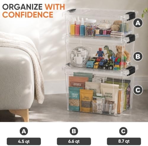 Superio 4.5 Quart Clear Plastic Storage Containers with Lids, Stackable Organizer Bins, BPA-Free Storage Boxes for Home, Office, Dorm & Classroom, 5 Pack - Image 5