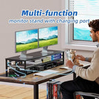 Simple Trending 2-Tier Metal Dual Monitor Stand with USB & 2 Drawers, Black - Image 6
