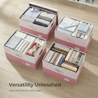 PRANDOM Storage Bins with Lids [3-Pack] Linen Fabric Foldable Storage Boxes Organizer Containers Baskets Cube with Cover for Bedroom Closet Office White&Pink (23.4X15.9X11.4) - Image 6
