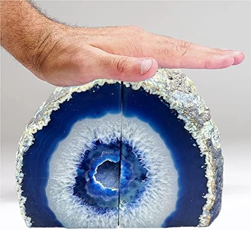 AMOYSTONE Blue Agate Bookends Heavy Stone Book Ends for Shelves Decor - Image 3