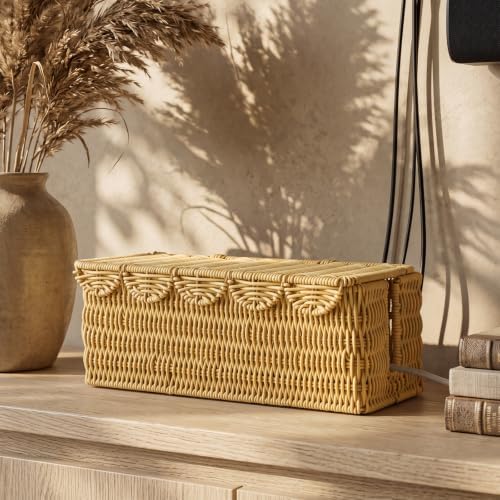 Novabright Rattan Cable Management Box with Scalloped Lid, Natural - Image 5