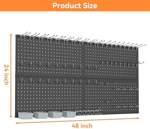 WALMANN Metal Pegboard Kit with Accessories, 24x48 in Garage Tool Pegboards - Image 3