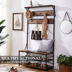 3-in-1 Entryway Coat Rack,Vintage Industrial Hall Tree 72 Inch with Storage Bench and Coat Racks Entryway Storage Shelf Organizer with 9 Hooks， Large Size, Wood Look Accent Furniture with Metal Frame - Image 2