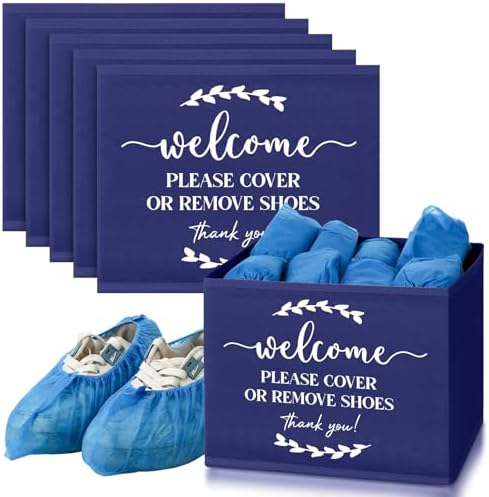 Suzile 6 Pcs Shoe Covers Box Foldable Storage Bin Indoor Disposable Shoe Cover Dispenser Holders for Open Houses Real Estate Agent Supplies Homeowner Booties(Dark Blue) by Suzile