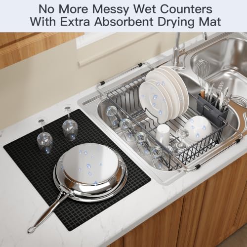MAJALiS Grey Expandable Dish Drying Rack Over Sink with Extra Drying Mat - Image 4
