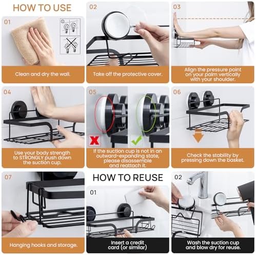 LEVERLOC 2 Pack Shower Caddy Suction Cup, Shower Shelves for Inside - Image 5