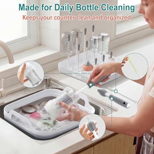 Yecuip Collapsible Baby Bottle Wash Basin w/Drying Rack & Drain Plug, Gray - Image 2