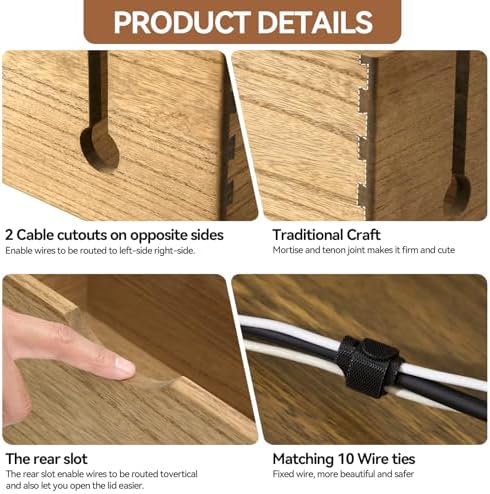 KIRIGEN Wooden Cable Management Box Set of 2, Cord Organizer, Brown - Image 4
