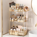 Bathroom Counter Organizer for Vanity, Makeup Organizer Countertop with Holder, Large Capacity Storage Rack, Perfect Large Skincare, Hair Care, Perfume, Easy to Install (Gold, 3Tiers) by Weidace