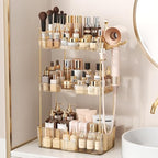 Bathroom Counter Organizer for Vanity, Makeup Organizer Countertop with Holder, Large Capacity Storage Rack, Perfect Large Skincare, Hair Care, Perfume, Easy to Install (Gold, 3Tiers) by Weidace