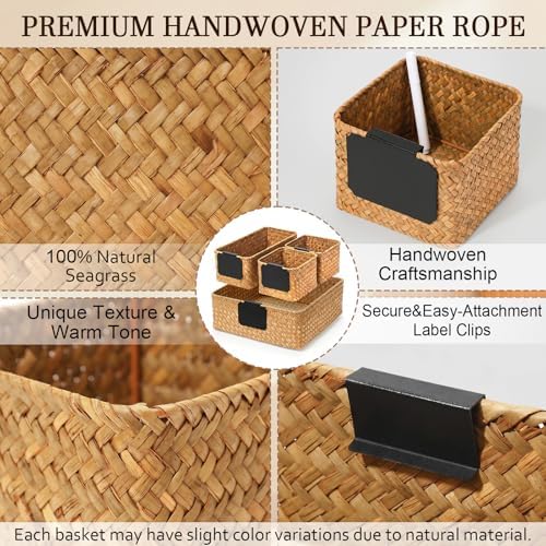 SiliFine Seagrass Bathroom Woven Storage Basket Set of 4, Natural Color - Image 4