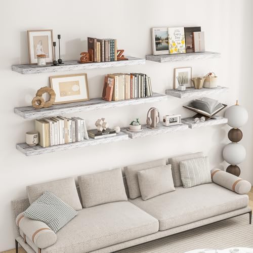 RICHFOCUS 72Inch Floating Shelves for Wall 2Pack|Rustic White|8" D - Image 2