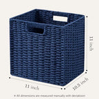 UBBCARE 3 Pack Wicker Basket, 11L×11H×10.5W inch Woven Paper Rope Storage Baskets for Shelves, Foldable Cube Storage bin with Handle, Storage Basket for Organizing & Decor, Navy Blue - Image 2