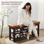 40" Shoe Bench with Leather Cushion, Upholstered Entryway Bench, Light Brown - Image 4