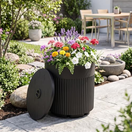 Tangkula 3-in-1 Umbrella Side Table (Black) - Image 5