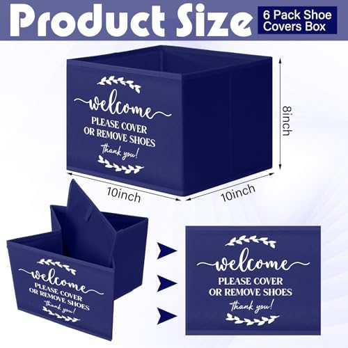 Suzile 6 Pcs Shoe Covers Box Foldable Storage Bin Indoor Disposable Shoe Cover Dispenser Holders for Open Houses Real Estate Agent Supplies Homeowner Booties(Dark Blue) - Image 2