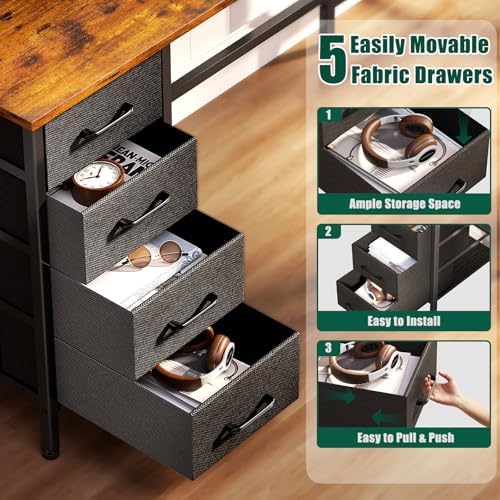 Korfile 47 Inch Computer Desk with Power Outlets,LED,5 Drawers,Rustic Brown - Image 5