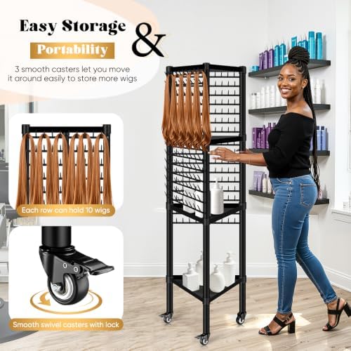 GADFISH Braiding Hair Rack Standing Hair Extension Holder Hanger, 420 Pegs 3-side Rack for Braiding Separator Display Stand (Black) - Image 5
