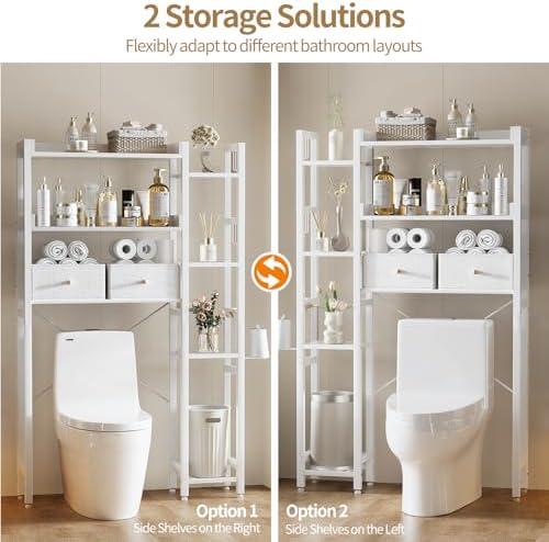 Housolution 7 Tier Over the Toilet Storage with 2 Drawers, White - Image 5