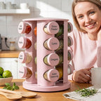 Yungyan Pink Rotating Spice Rack with 16 Empty Jars and Labels - Image 4