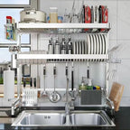 Over The Sink Dish Drainer Drying Rack 3 Tier Adjustable Width by Shrivee