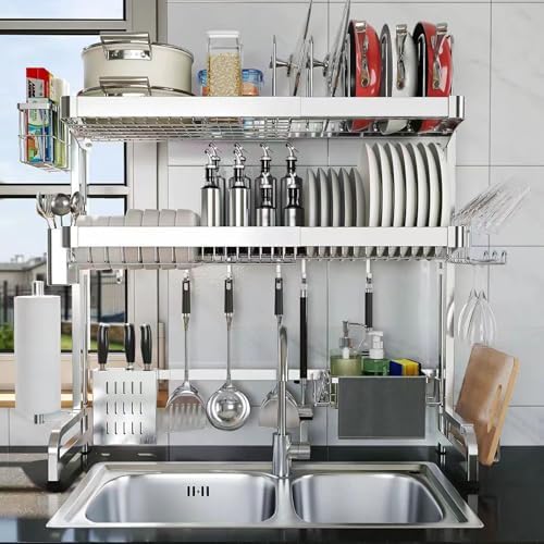 Over The Sink Dish Drainer Drying Rack 3 Tier Adjustable Width by Shrivee