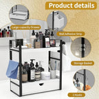 2-Tired Bathroom Counter Organizers and Storage, Bathroom Countertop Organizer with Drawer, Solid Wood Skincare Perfume Organizer for Vanity Kitchen Corner Shelf Office Countertop (White) - Image 4