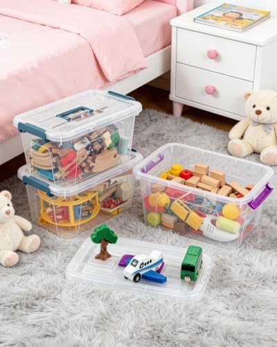 7Qt Storage Bins with Lids,6-Pack Clear Stackable storage containers with lids Buckle Latches.Perfect for LEGO, Crafts, Office Supplies, and Dorm Room Organization,Purple - Image 2