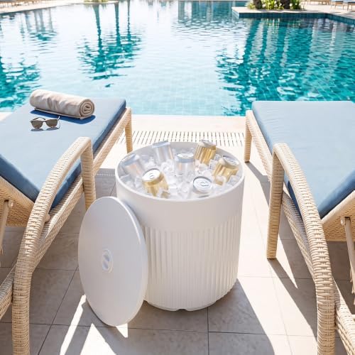 Tangkula 3-in-1 Umbrella Side Table (White) - Image 2