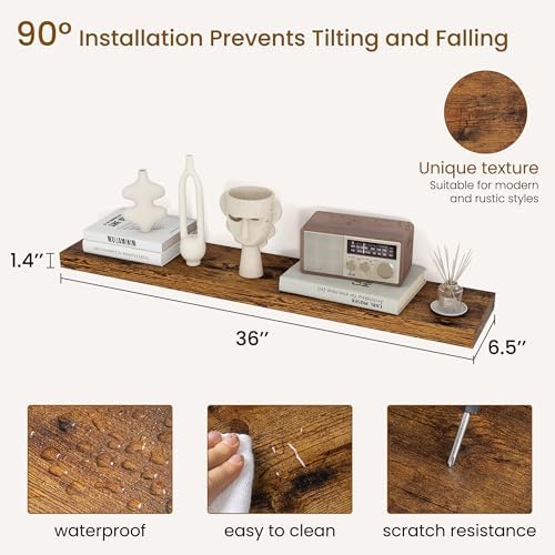 Dreamland 36Inch Floating Shelves for Wall, Rustic Wooden Floating Shelves for Bathroom|Bedroom|Kitchen, 2 Pack Deep Wall Mounted Book Shelf, Wood Storage Display Shelf for Home Decor, Brown - Image 3