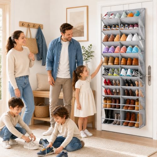 HOMELUX THEORY Hanging Shoe Organizer for Closet, 10-Tier, Light Gray - Image 3